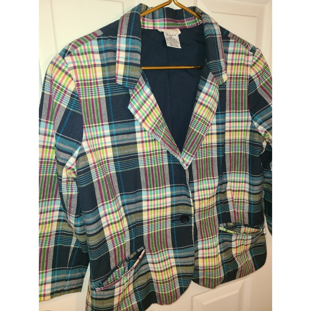 Chadwicks Blazer Womens Plaid Jacket 3/4 Sleeve Lined‎ Pockets Multicolor 14